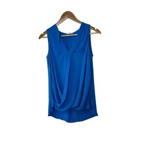 Anthropologie PLEIONE Blue Sleeveless Surplice Faux Wrap Blouse Top Size XS